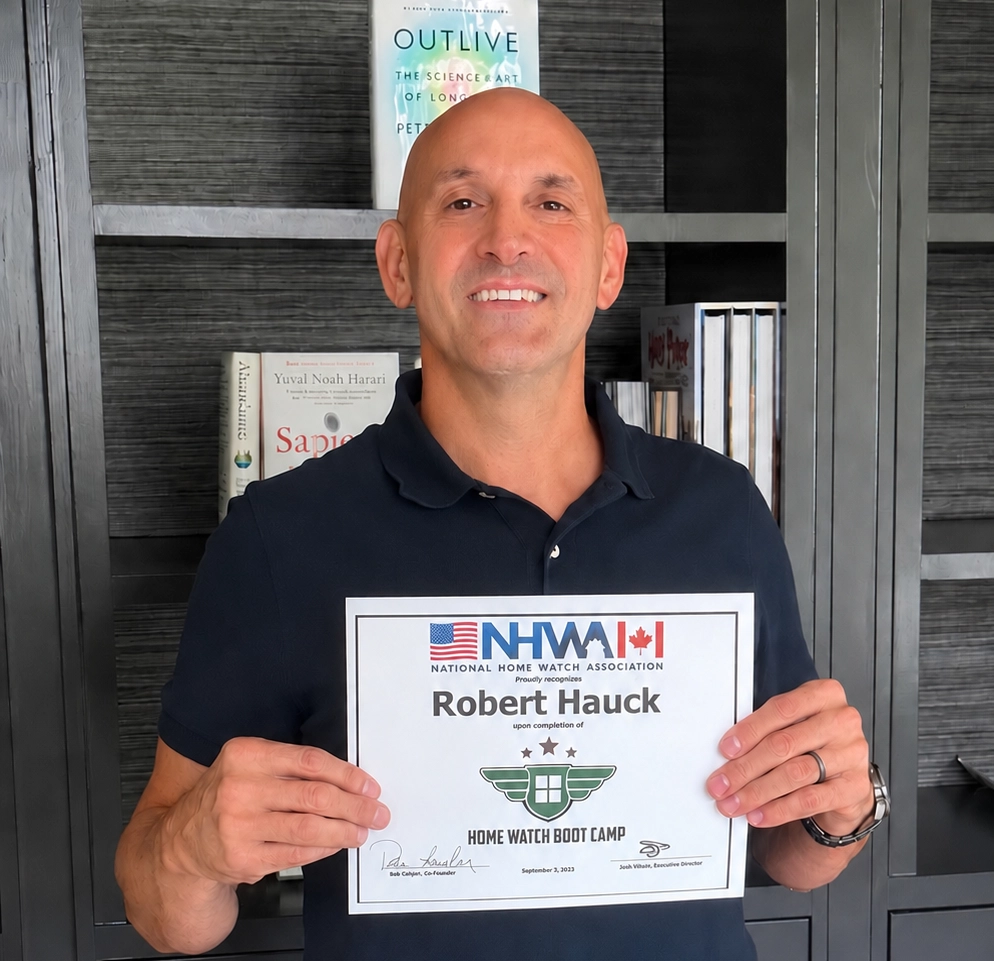 Robert Hauck with his Home Watch Boot Camp certificate